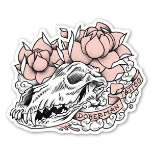 Doberman skull in flowers 