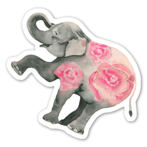 Glad elefant med fina rosa blommor.