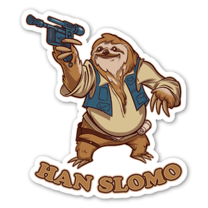 En mix mellan en sengångare och Han Solo i Star Wars gör detta sticker otroligt fyndigt, framförallt när man också ser texten under!