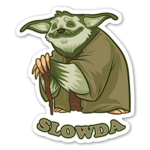 Ännu ett humoristiskt sticker från Star Wars. Detta föreställande Yoda, och nu är han ännu långsammare än vanligt?