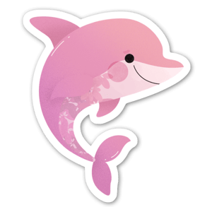 Detta är ett utav de gulligaste stickers vi har tror vi? Det kan ju omöjligt bli sötare än en rosa delfin med ett sött litet leende. 