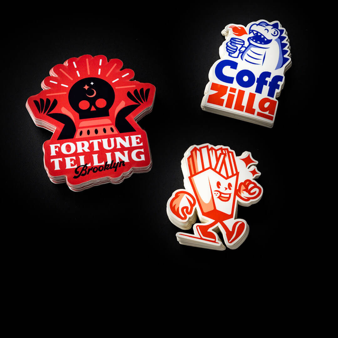 Fortune telling, coffzilla and walkmanfries custom vinyl sticker logos