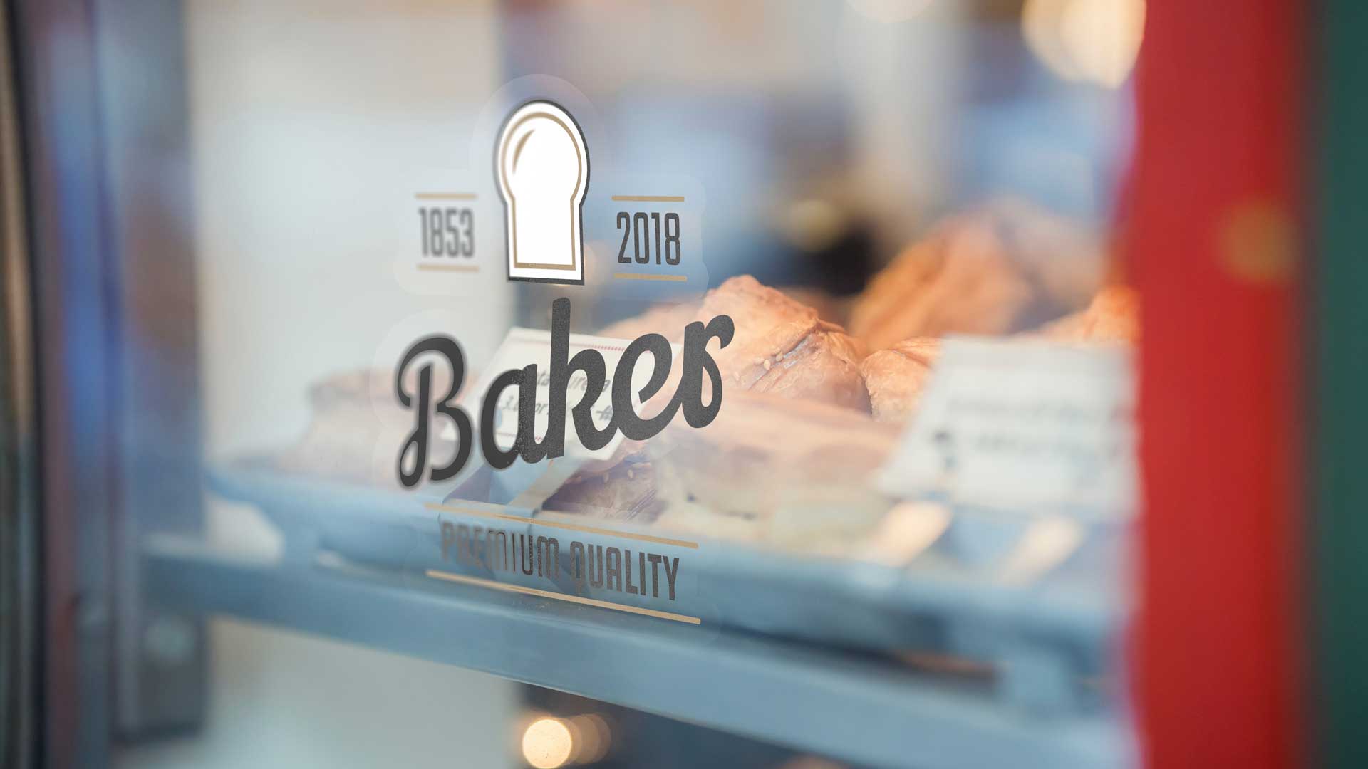 Transparent baker sticker on a shop window