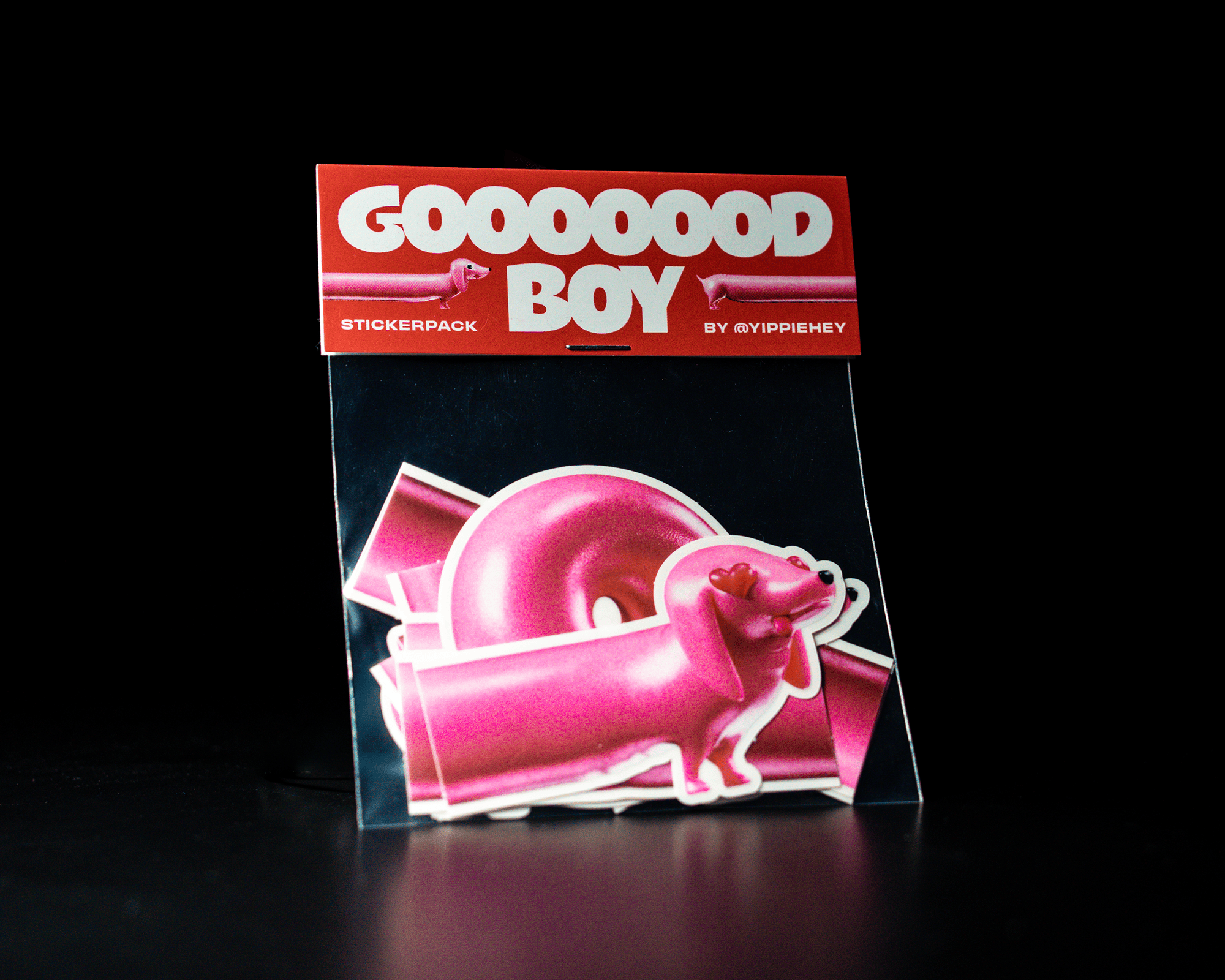 Ett sticker pack med klistermärken av en hund
