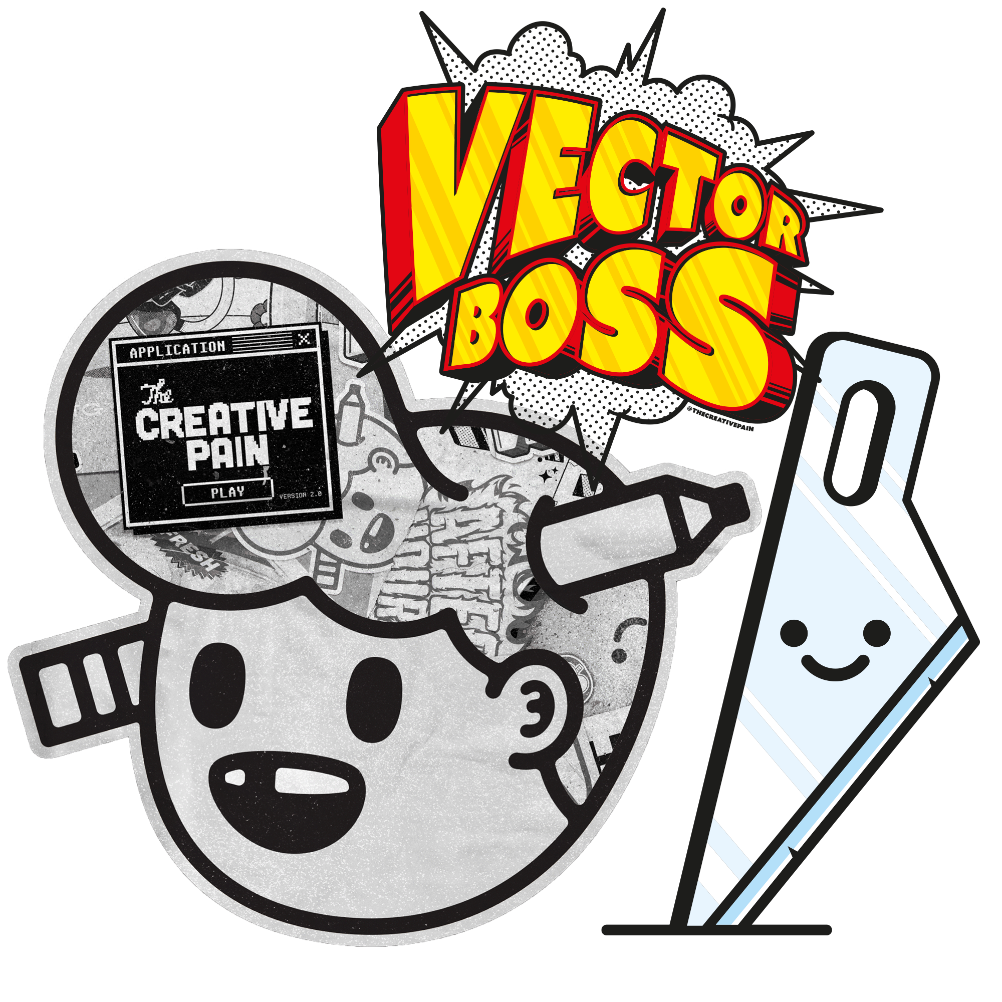 samling av designer från tyler pate inklusive pennhuvud, en cutter, och vektorboss